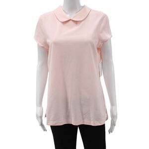 Hedge Womens Basic Polo Collared Button Cotton Short Sleeve Pink Size XL